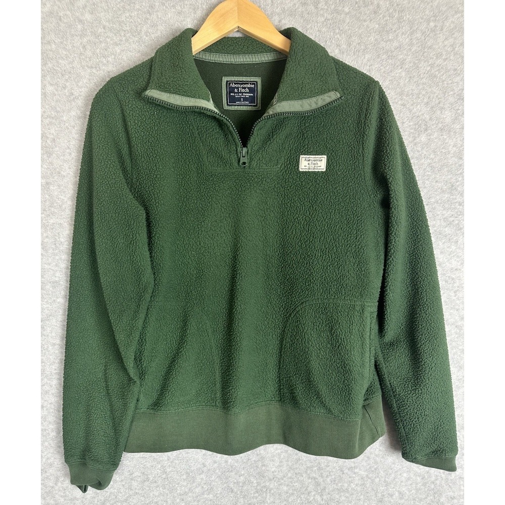 Abercrombie & Fitch Women's Green Sherpa Fleece Quarter Zip Pullover S Outdoor